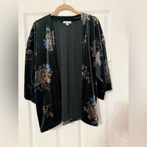 Loft | Black and Floral Velvet Kimono Sweater | Size OS
